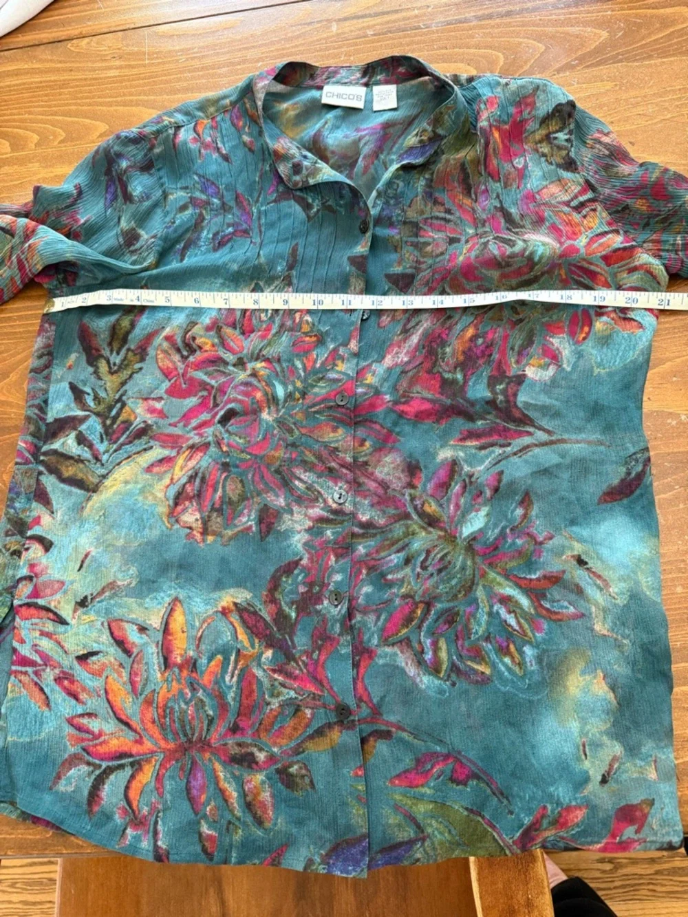 Chicos sheer button down floral silk blouse size 1 medium - Picture 4 of 10